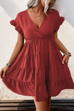 Robe d’été rouge simple à manches courtes