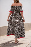 Robe d’été ligne léopard marron à épaules dénudées