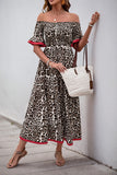 Robe d’été ligne léopard marron à épaules dénudées
