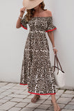 Robe d’été ligne léopard marron à épaules dénudées