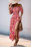 Robe d’été à épaules dénudées à fleurs fuchsia