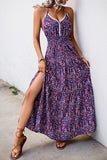 Robe d’été imprimée d’un dos nu violet foncé