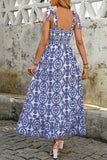 Robe d’été A Line imprimée bleue avec fente