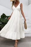 Robe longue d’été blanche à col en V