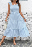 Robe d’été midi à col carré rayé bleu