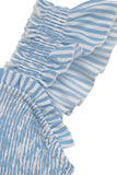 Robe d’été midi à col carré rayé bleu