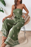 Combinaison bustier imprimée vert armée avec ceinture