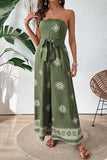 Combinaison bustier imprimée vert armée avec ceinture