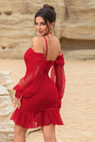 Corset Robe de cocktail rouge moulante à épaules dénudées avec perles