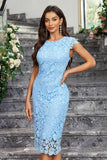 Robe de cocktail en dentelle à col rond fourreau bordeaux