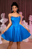 Corset sans bretelles Une ligne Robe de cocktail bleu roi avec perles