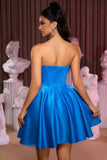 Corset sans bretelles Une ligne Robe de cocktail bleu roi avec perles