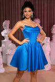 Corset sans bretelles Une ligne Robe de cocktail bleu roi avec perles