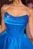 Corset sans bretelles Une ligne Robe de cocktail bleu roi avec perles