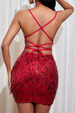 Robe courte à bretelles spaghetti à paillettes rouges scintillante pour les retrouvailles