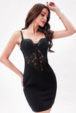 Noir Spaghetti Straps Moulante Robe courte de retour à la maison avec appliques