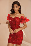 Robe de cocktail courte moulante corset à volants noir scintillant