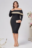 Robe grande taille moulante en satin noir longueur genou mère de la mariée
