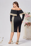 Robe grande taille moulante en satin noir longueur genou mère de la mariée