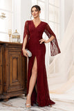 Robe longue mère de la mariée en dentelle bordeaux sirène avec fente
