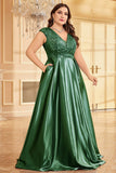 Fard à joues rose grande taille satin longue mère de la mariée robe
