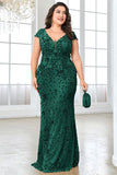 Robe longue grande taille bordeaux scintillante de la mère de la mariée