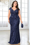Robe longue grande taille bordeaux scintillante de la mère de la mariée