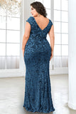 Robe longue grande taille bordeaux scintillante de la mère de la mariée