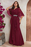 Robe longue mère de la mariée en mousseline de soie noire grande taille avec volants