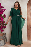 Robe longue mère de la mariée en mousseline de soie noire grande taille avec volants