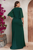 Robe longue mère de la mariée en mousseline de soie noire grande taille avec volants