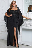 Sirène noire scintillante Longue Mère de la Mariée Robe Avec Fente