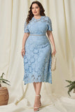 Robe de mère de la mariée en dentelle bleu ciel grande taille