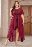 Robe de mère de la mariée en mousseline de soie bordeaux avec dentelle