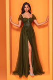Corset Olive Une Ligne Longue Mère De La Mariée Robe Avec Fente