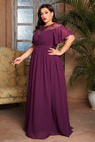 Robe longue mère de la mariée en mousseline de soie de raisin col bateau