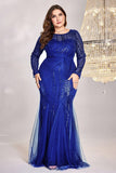Robe longue mère de la mariée sirène bleu royal scintillant