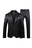 Costume 2 pièces 2 pièces en jacquard noir à revers en pointe