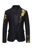Blazer pour homme à un bouton à revers cranté à imprimé fleurs bordeaux