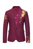 Blazer pour homme à un bouton à revers cranté à imprimé fleurs bordeaux