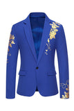 Blazer pour homme à un bouton à revers cranté à imprimé fleurs bordeaux