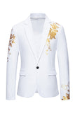 Blazer pour homme à un bouton à revers cranté à imprimé fleurs bordeaux