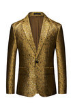 Blazer de bal pour homme à revers cranté doré scintillant à un bouton
