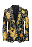 Blazer de bal pour homme imprimé fleur noire à revers crantés