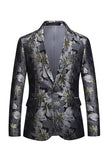 Blazer de fête en jacquard noir à revers crantés à un bouton pour homme