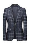 Blazer à carreaux à revers crantés bleu foncé avec poches
