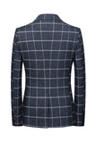Blazer à carreaux à revers crantés bleu foncé avec poches