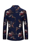 Blazer de bal à revers crantés floral imprimé noir