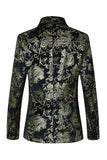Noir Doré Jacquard Châle Revers Un Bouton Blazer De Smoking Homme