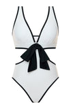 Maillot de bain une pièce découpé blanc avec nœud